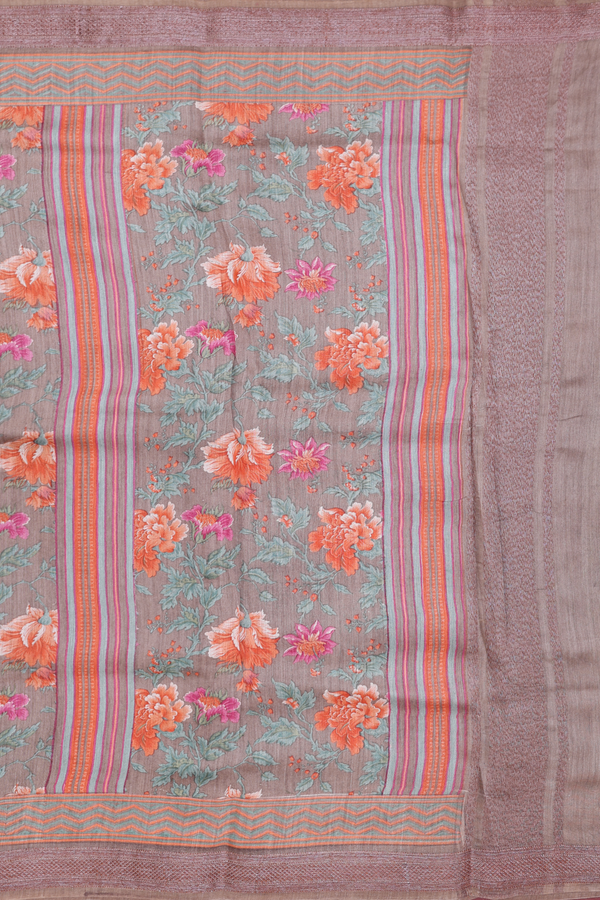 Chanderi Silk Cotton Saree In Brown With Floral Design