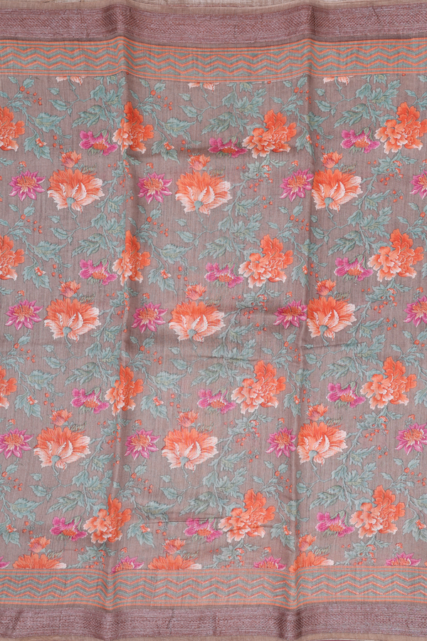 Chanderi Silk Cotton Saree In Brown With Floral Design