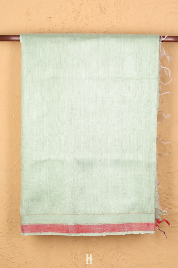 Tussar Silk Saree In Pale Green With Contrast Border