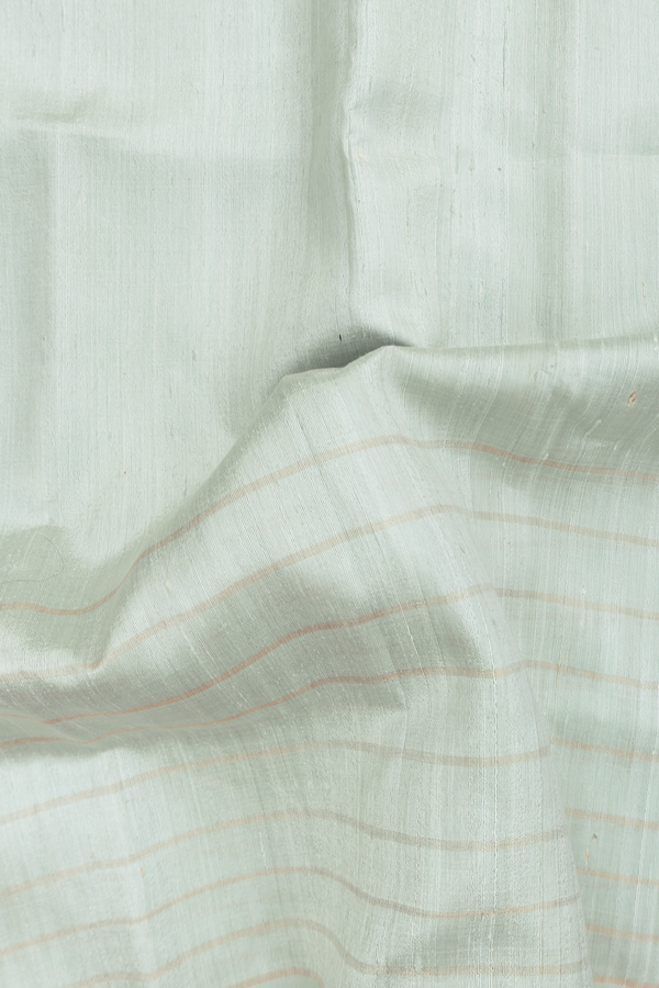 Tussar Silk Saree In Pale Green With Contrast Border