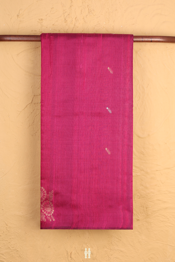 Jute Saree In Purple Rose With Zari Buttas