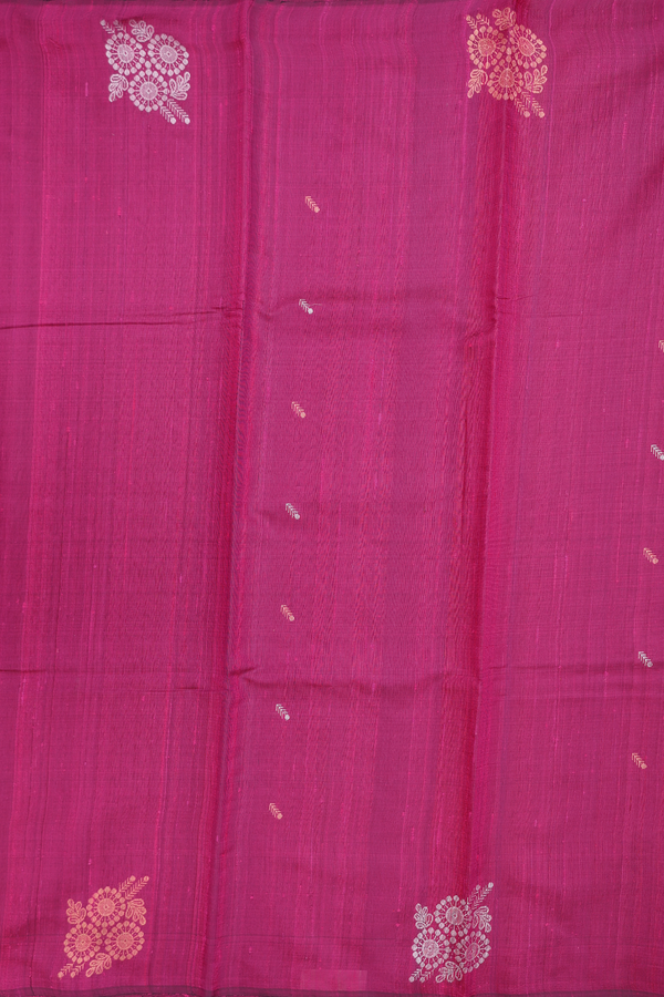 Jute Saree In Purple Rose With Zari Buttas