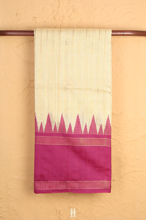 Jute Saree In Beige With Stripes Design