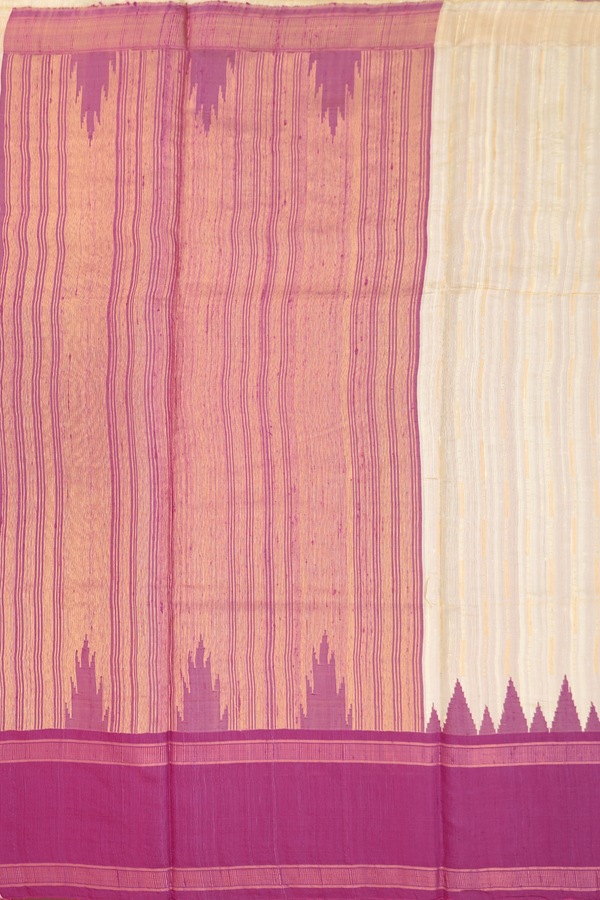 Jute Saree In Beige With Stripes Design