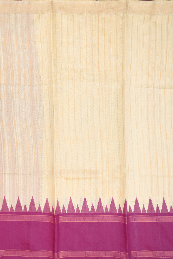 Jute Saree In Beige With Stripes Design