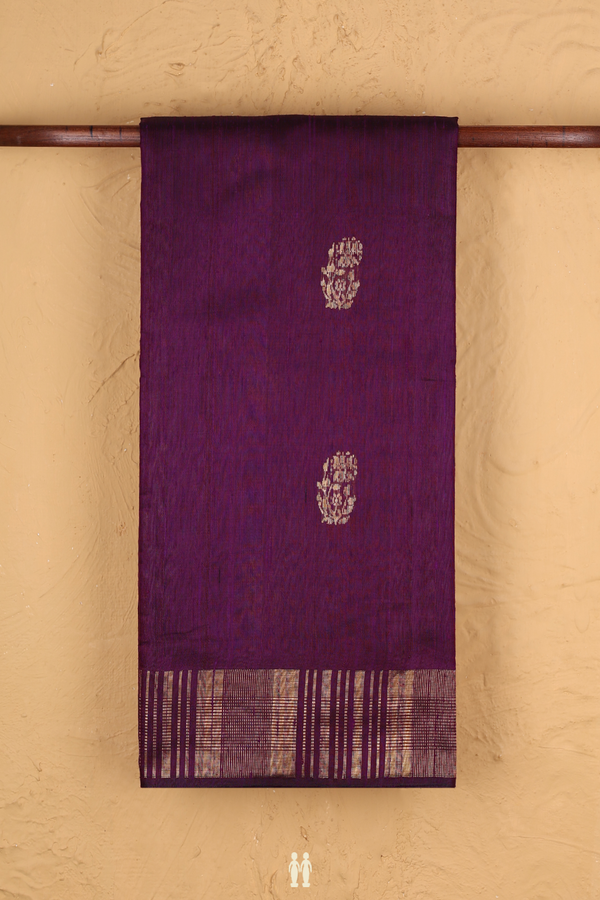 Jute Saree In Regal Purple With Floral Buttas