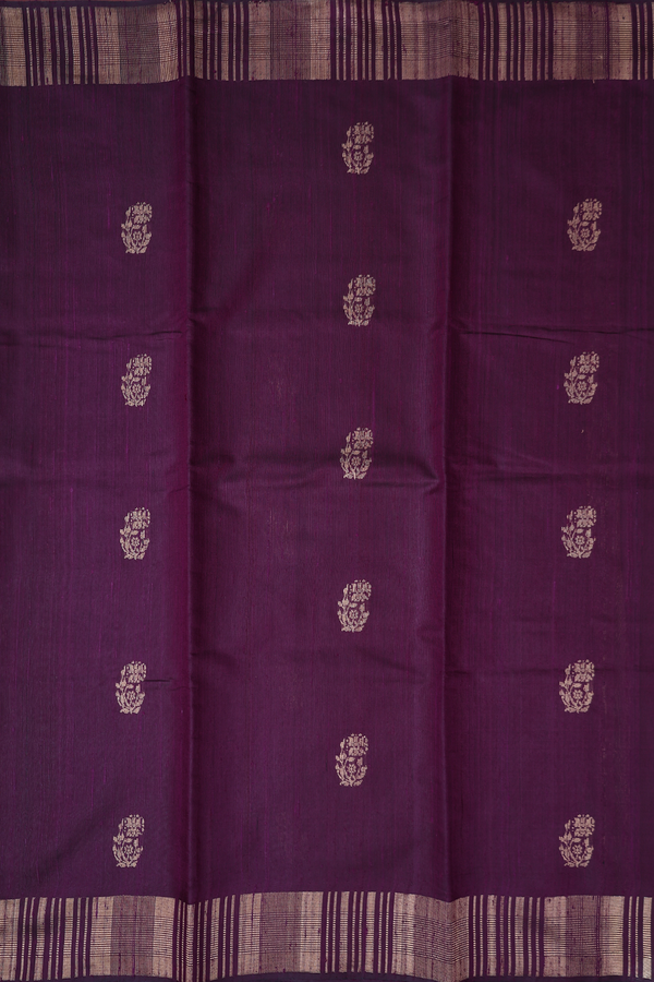 Jute Saree In Regal Purple With Floral Buttas