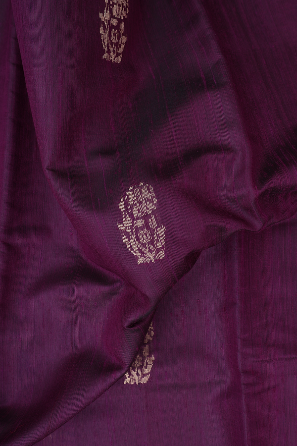 Jute Saree In Regal Purple With Floral Buttas