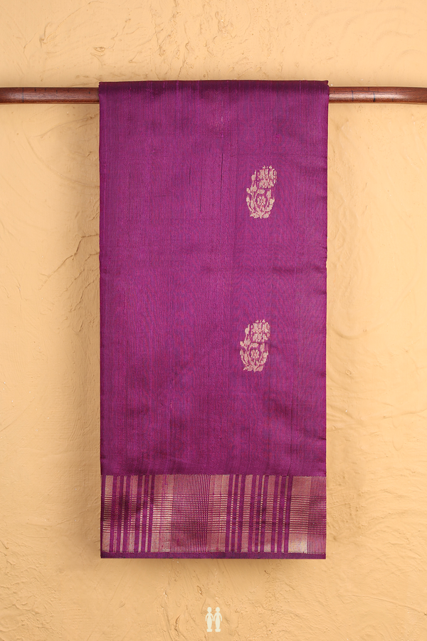 Jute Saree In Purple With Floral Buttas