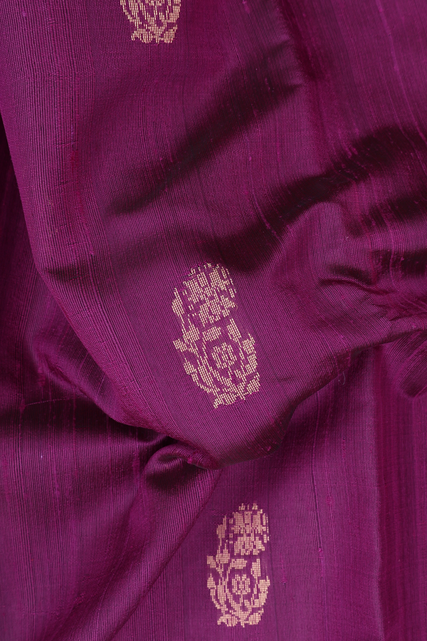 Jute Saree In Purple With Floral Buttas