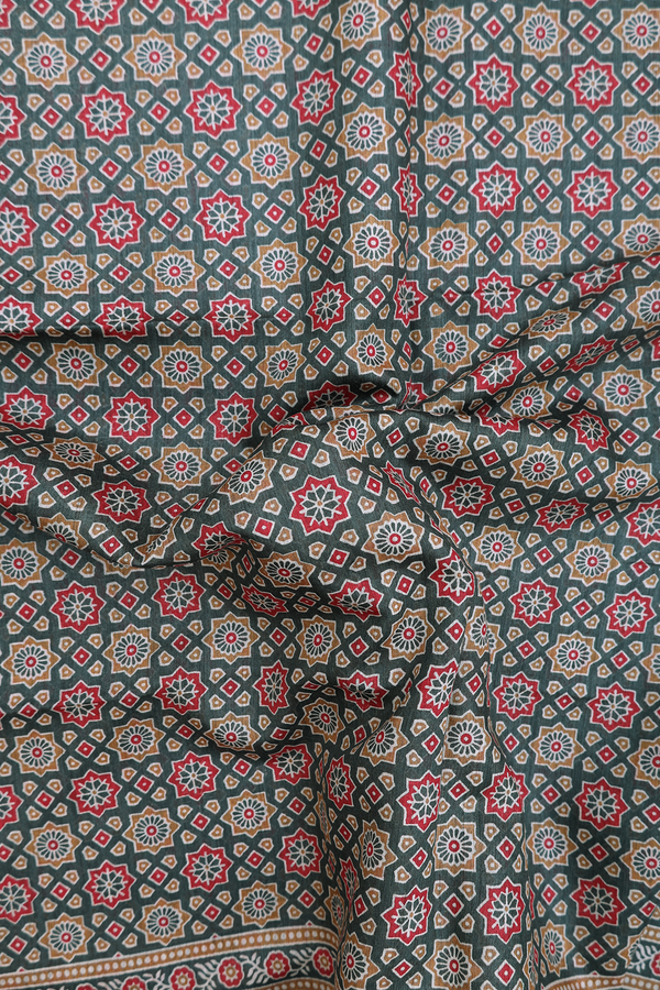 Tussar Silk Saree In Forest Green With Printed Design