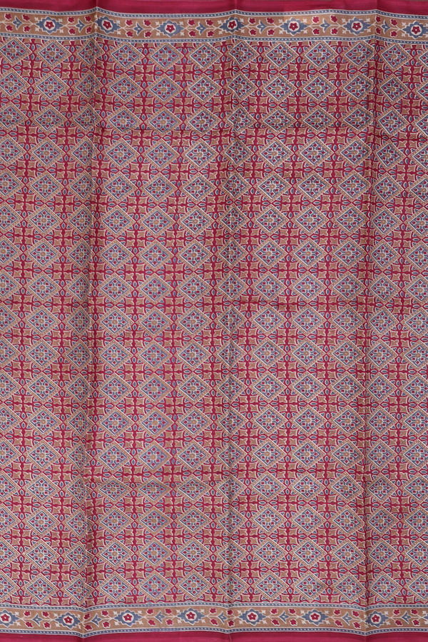 Printed Silk Saree In Multicolor With Diamond Design