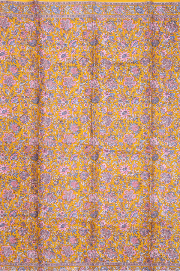 Printed Silk Saree In Honey Orange With Floral Design