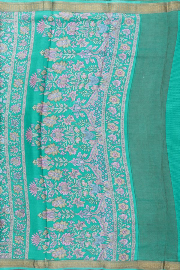 Crepe Saree In Sea Green With Floral Design