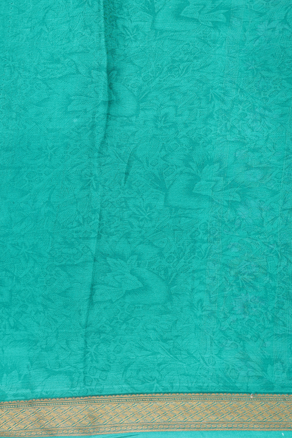 Crepe Saree In Sea Green With Floral Design