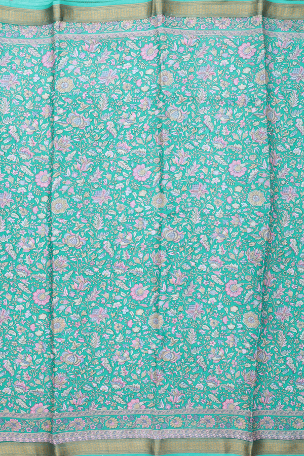 Crepe Saree In Sea Green With Floral Design