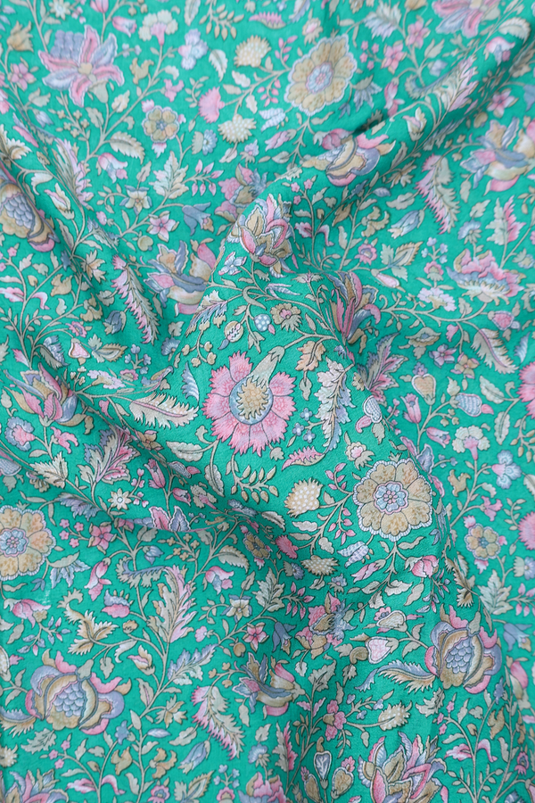 Crepe Saree In Sea Green With Floral Design
