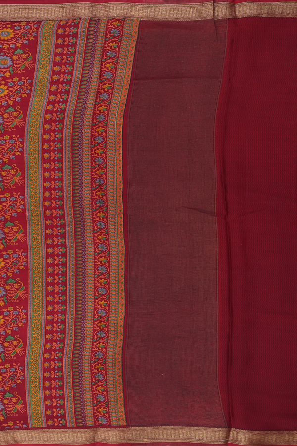 Crepe Saree In Crimson Red With Floral Buttas