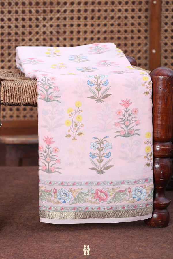 Crepe Saree In Pink With Floral Printed Design