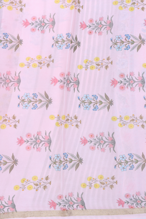 Crepe Saree In Pink With Floral Printed Design