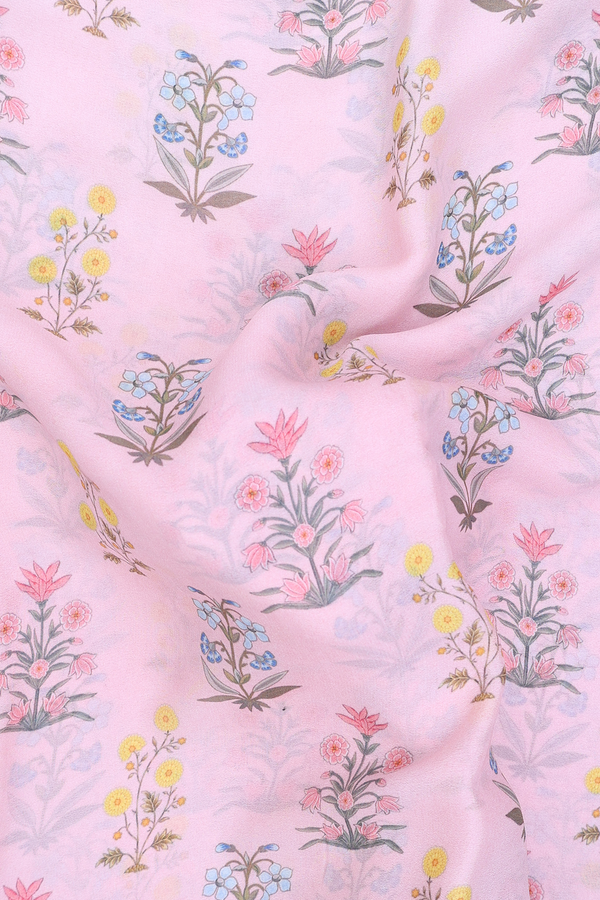 Crepe Saree In Pink With Floral Printed Design