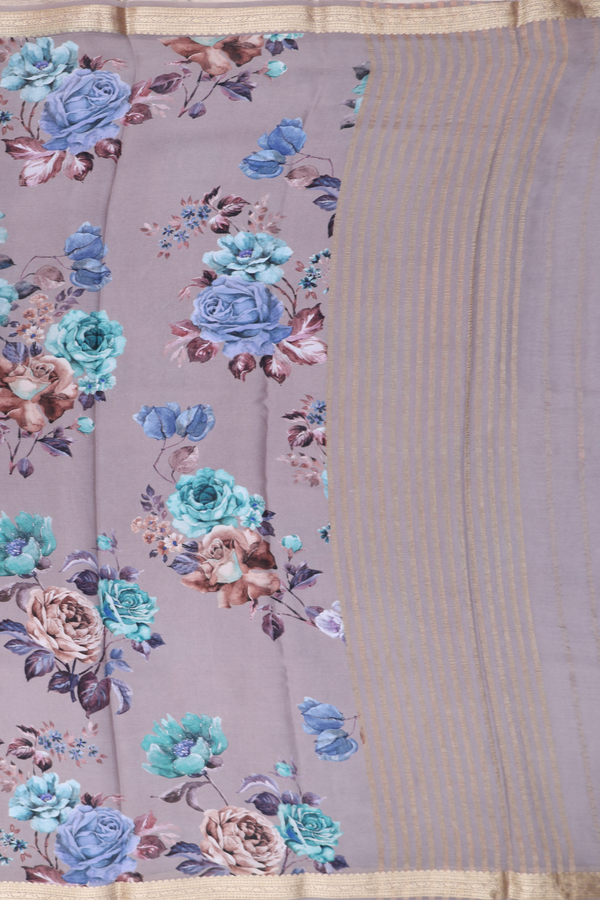 Crepe Saree In Dusty Brown With Floral Design