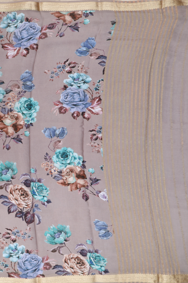 Crepe Saree In Dusty Brown With Floral Design