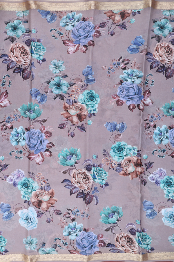 Crepe Saree In Dusty Brown With Floral Design