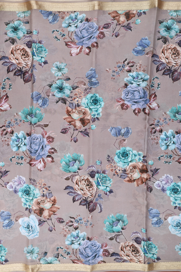 Crepe Saree In Dusty Brown With Floral Design