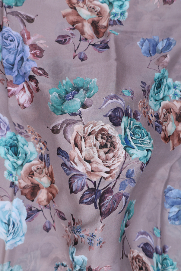 Crepe Saree In Dusty Brown With Floral Design