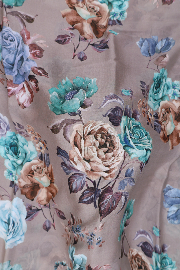 Crepe Saree In Dusty Brown With Floral Design