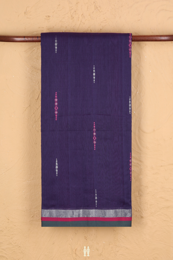 Linen Saree In Purple With Threadwork Design
