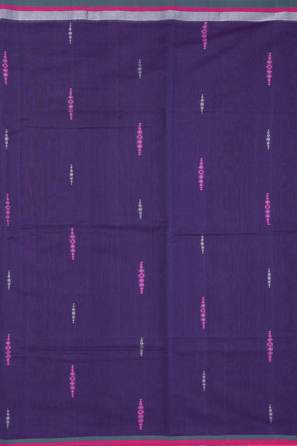 Linen Saree In Purple With Threadwork Design