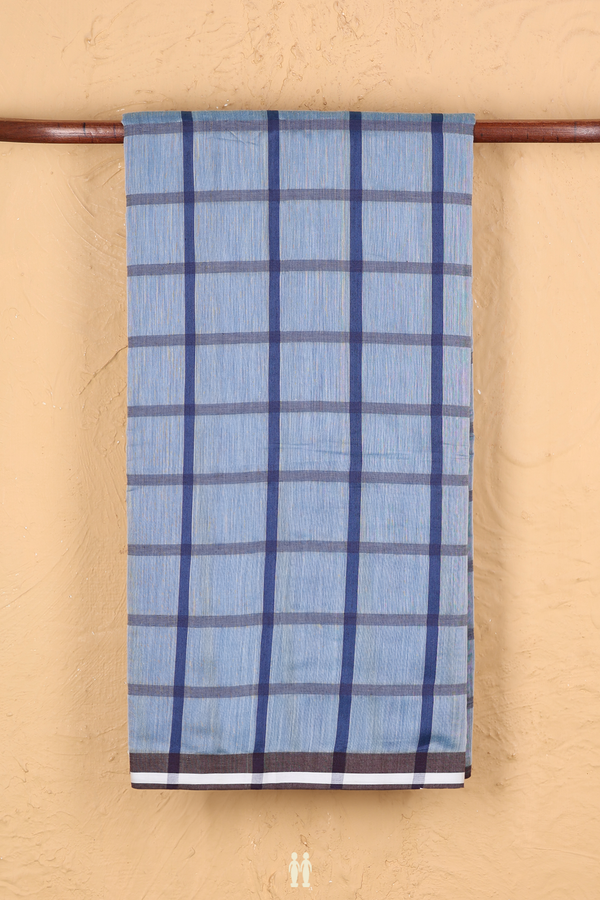 Linen Saree In Blue With Checks Design