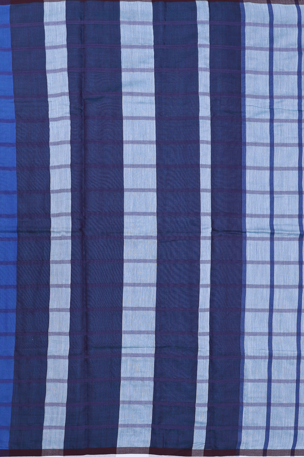 Linen Saree In Blue With Checks Design