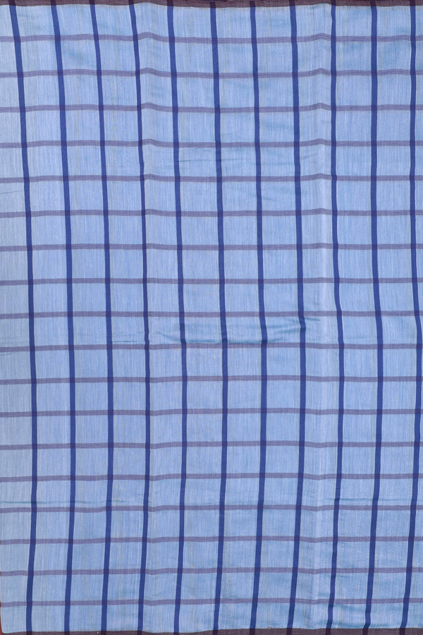 Linen Saree In Blue With Checks Design