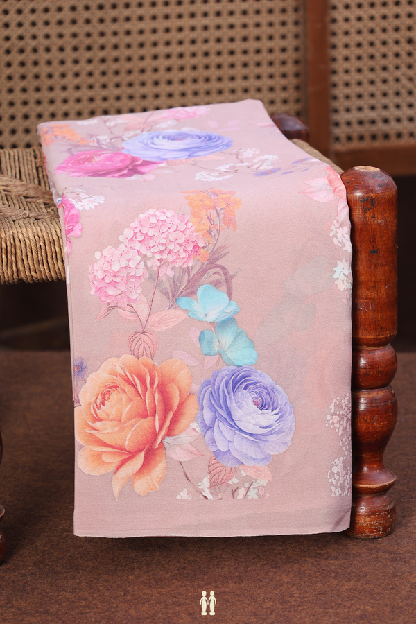 Crepe Saree In Dusty Purple With Floral Design