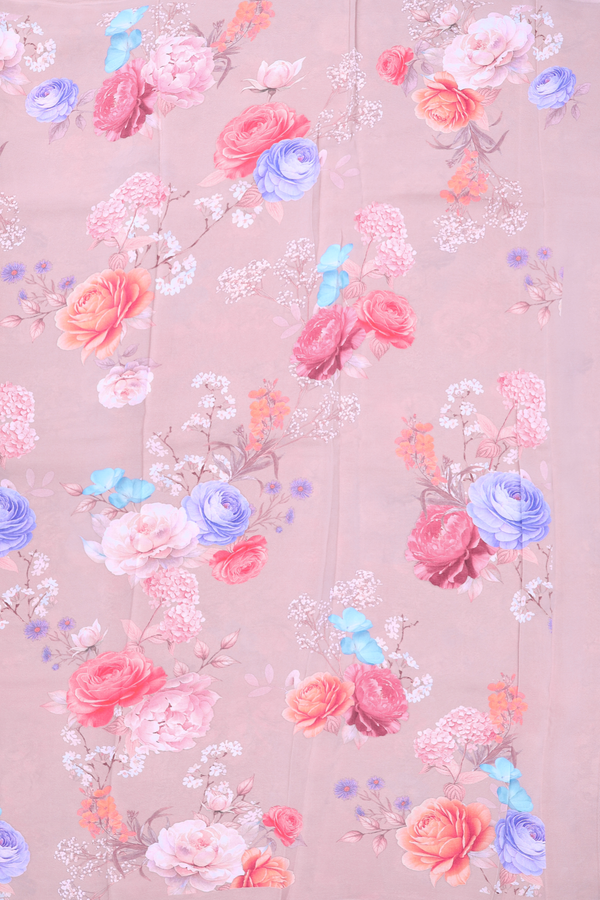 Crepe Saree In Dusty Purple With Floral Design