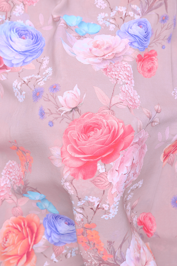 Crepe Saree In Dusty Purple With Floral Design