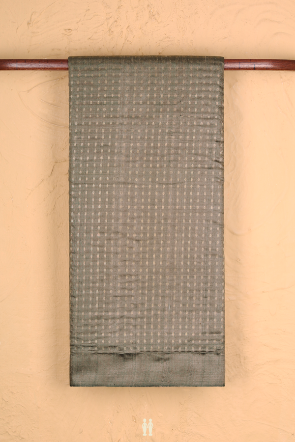 Jute Saree In Dark Olive Green With Zari Buttis