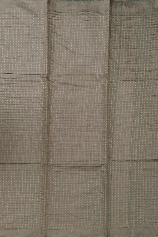 Jute Saree In Dark Olive Green With Zari Buttis