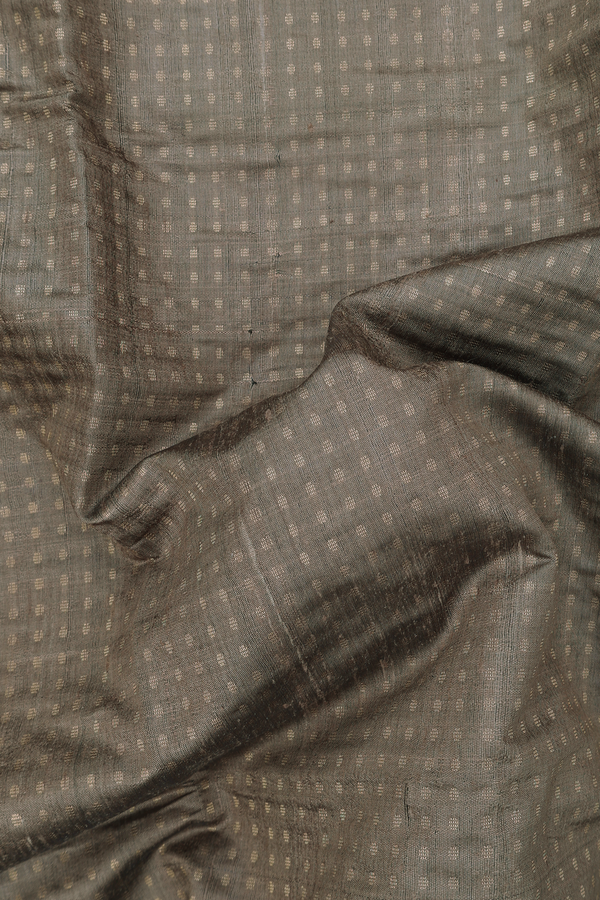 Jute Saree In Dark Olive Green With Zari Buttis