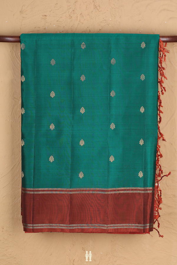 Soft Silk Saree In Teal Green With Zari Buttas