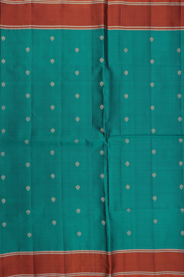 Soft Silk Saree In Teal Green With Zari Buttas