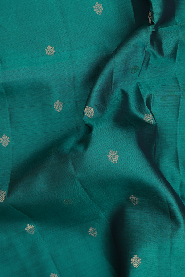 Soft Silk Saree In Teal Green With Zari Buttas