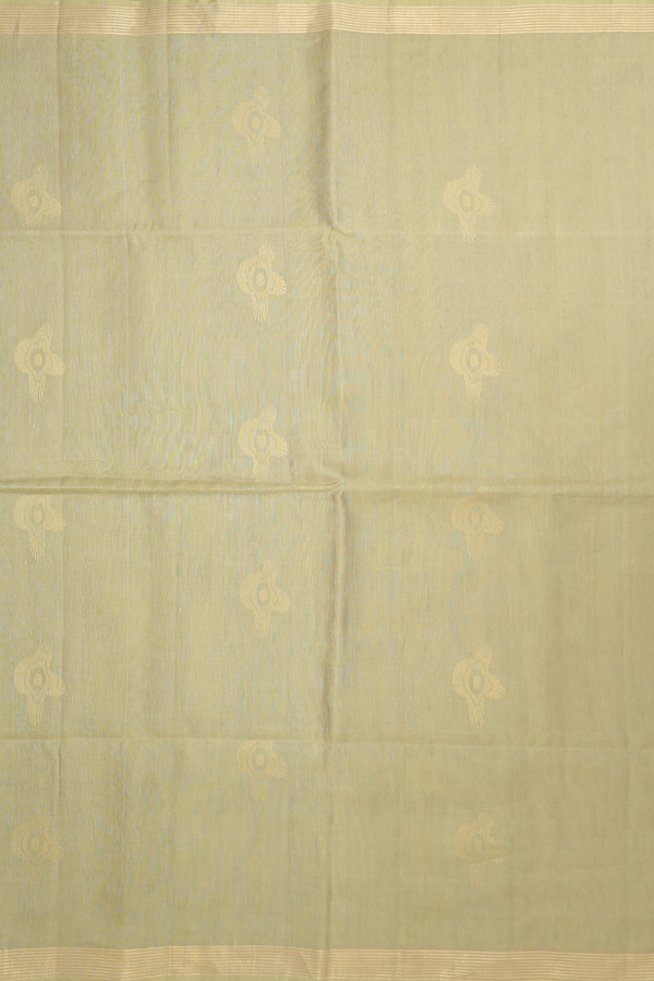 Linen Saree In Green Beige With Stripes Border