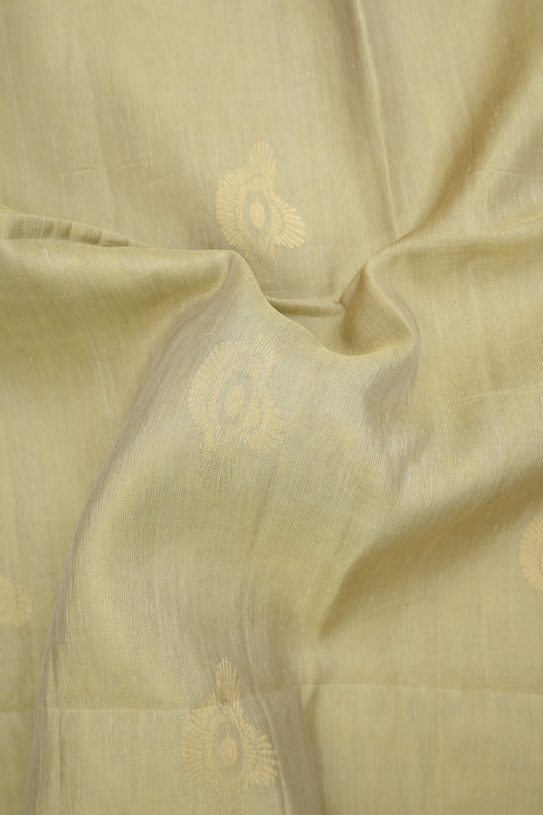 Linen Saree In Green Beige With Stripes Border
