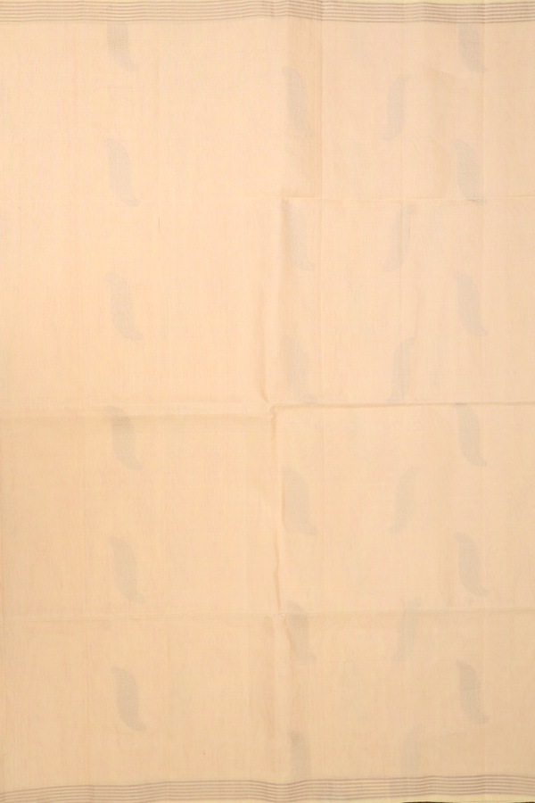 Linen Saree In Light Orange With Zari Motifs