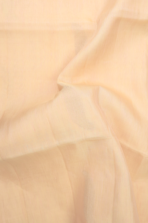 Linen Saree In Light Orange With Zari Motifs