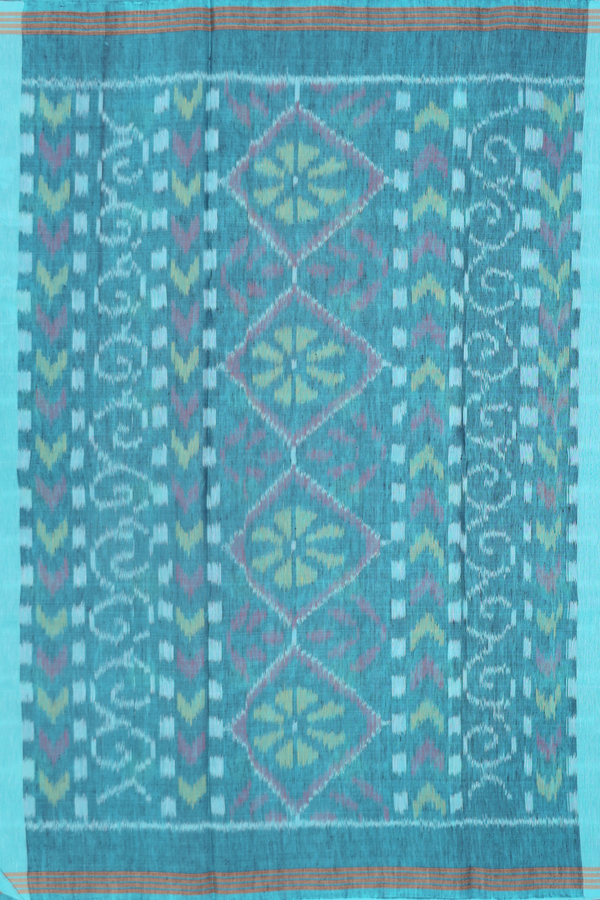 Linen Saree In Light Blue With Floral Buttas